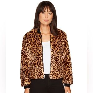 Splendid Cheetah Print Fur Bomber Jacket - size: medium
